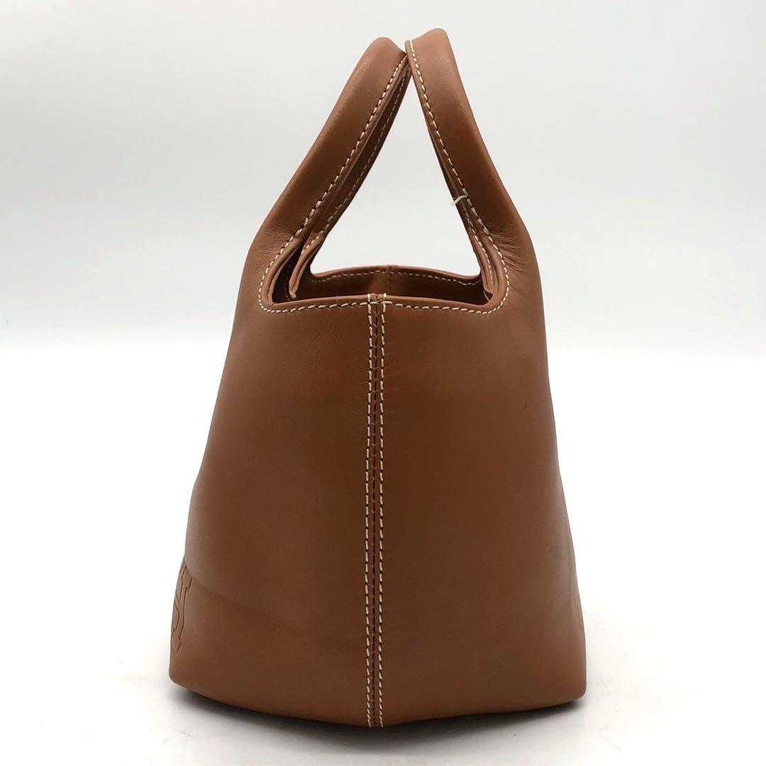 ✨極希少・美品✨ヒロフ ミニハンドバッグ Hロゴ 型押し レザー ライトブラウン