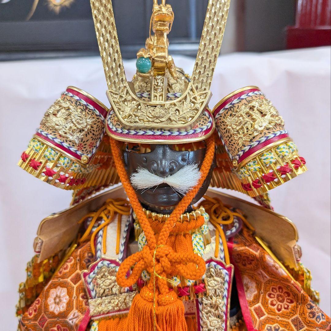 五月人形 鎧飾り 秀嘉作 仁徳 錆朱色縅 金色 正絹 翡翠 沙張櫃 子どもの日5