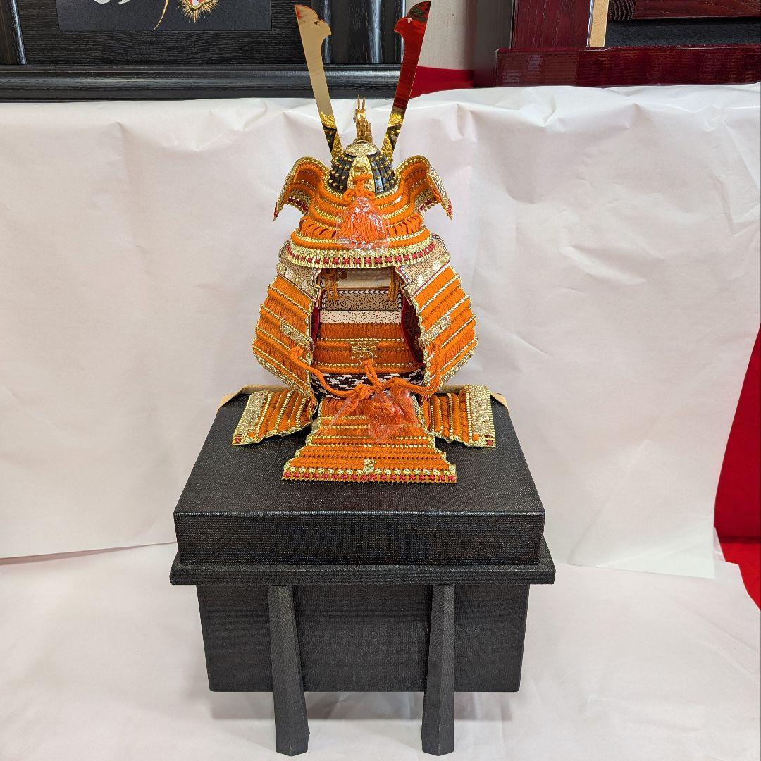 五月人形 鎧飾り 秀嘉作 仁徳 錆朱色縅 金色 正絹 翡翠 沙張櫃 子どもの日5