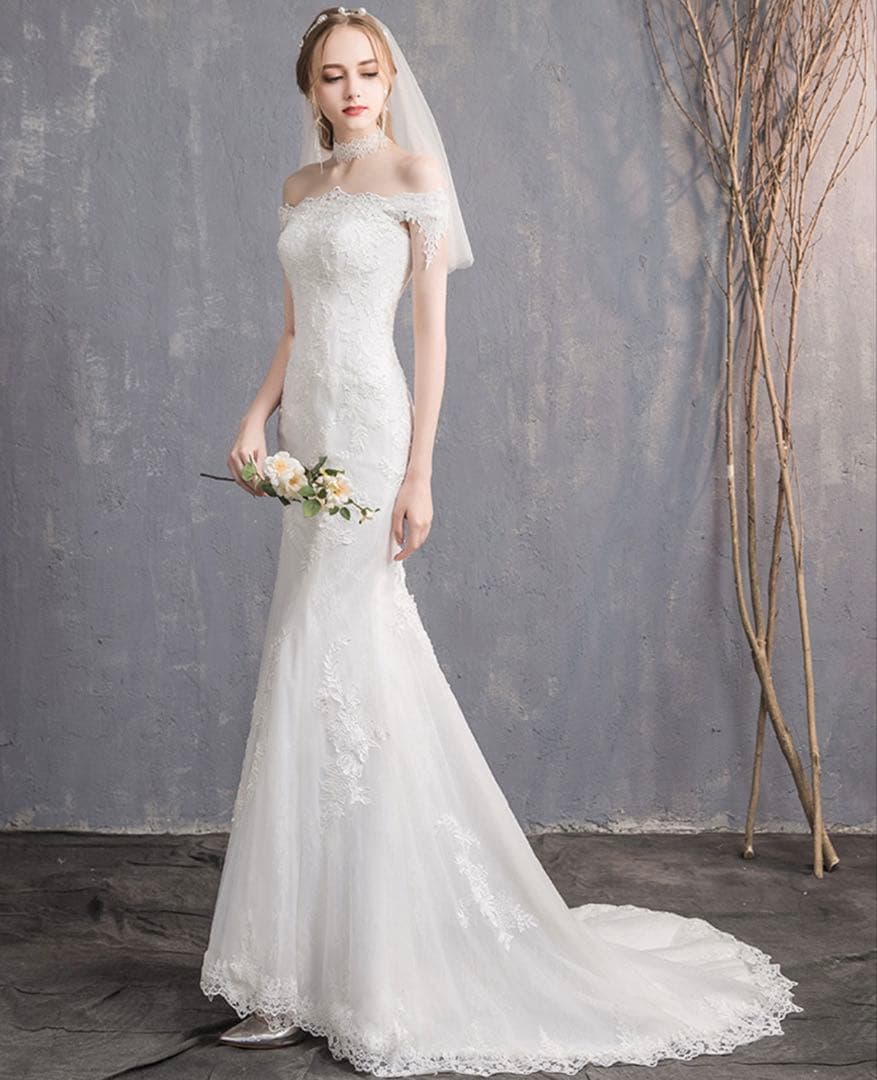 ウェディングドレス S マーメイド オフショルダー