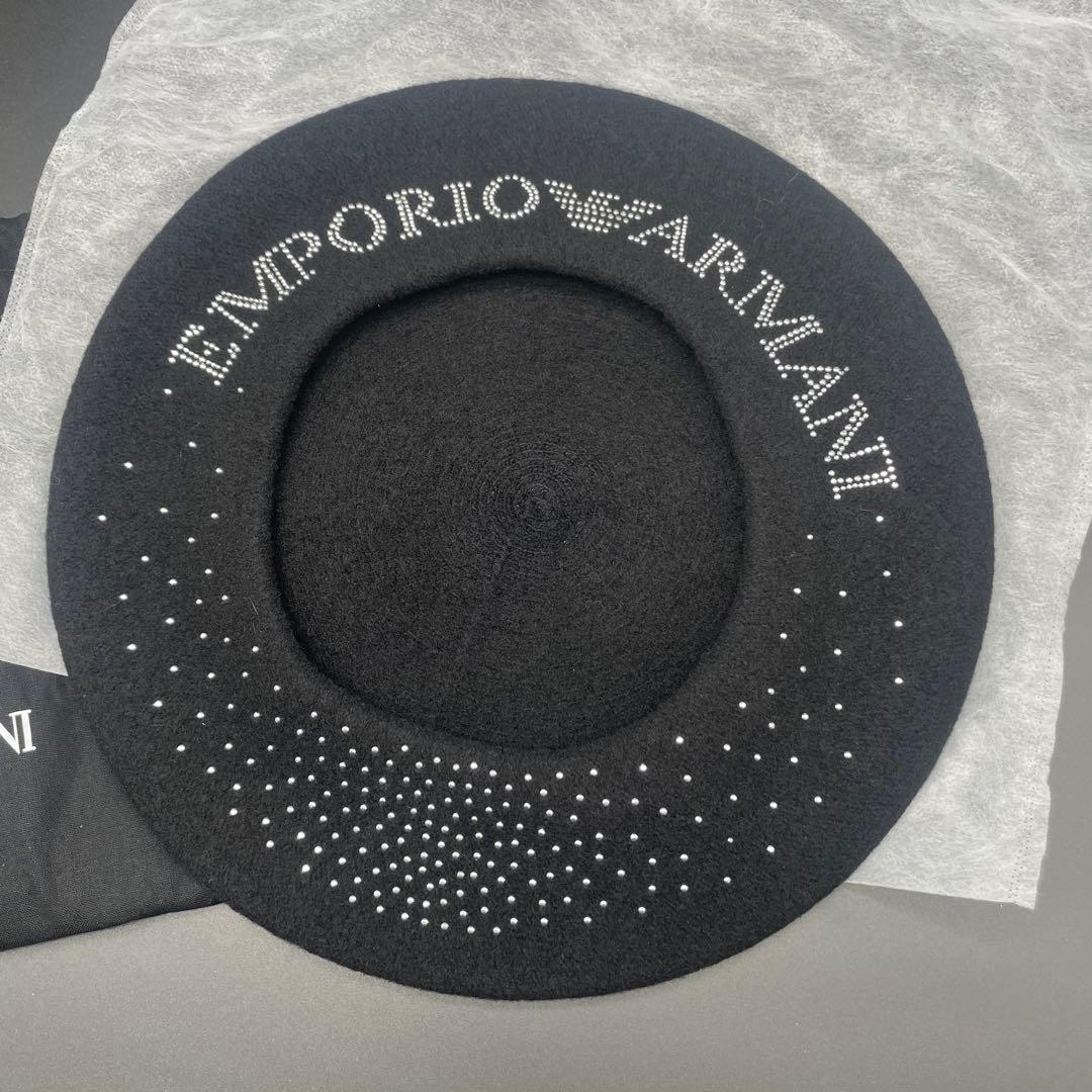 未使用品 EMPORIO ARMANI ベレー帽 ブラック スタッズ ロゴ