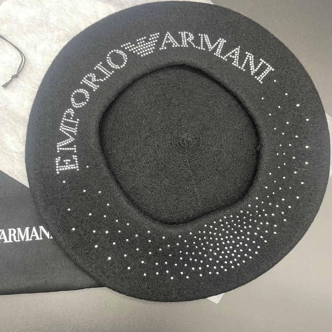 未使用品 EMPORIO ARMANI ベレー帽 ブラック スタッズ ロゴ