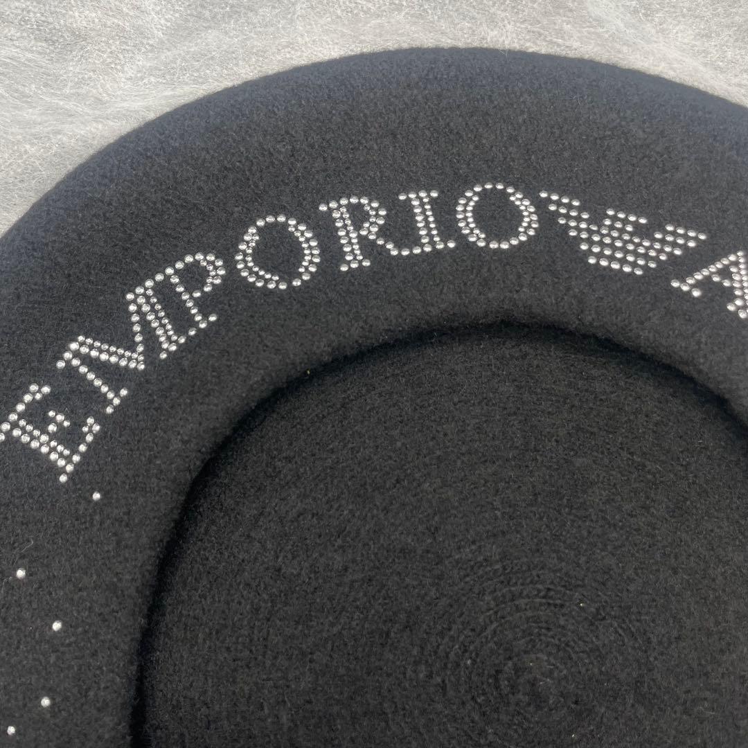 未使用品 EMPORIO ARMANI ベレー帽 ブラック スタッズ ロゴ