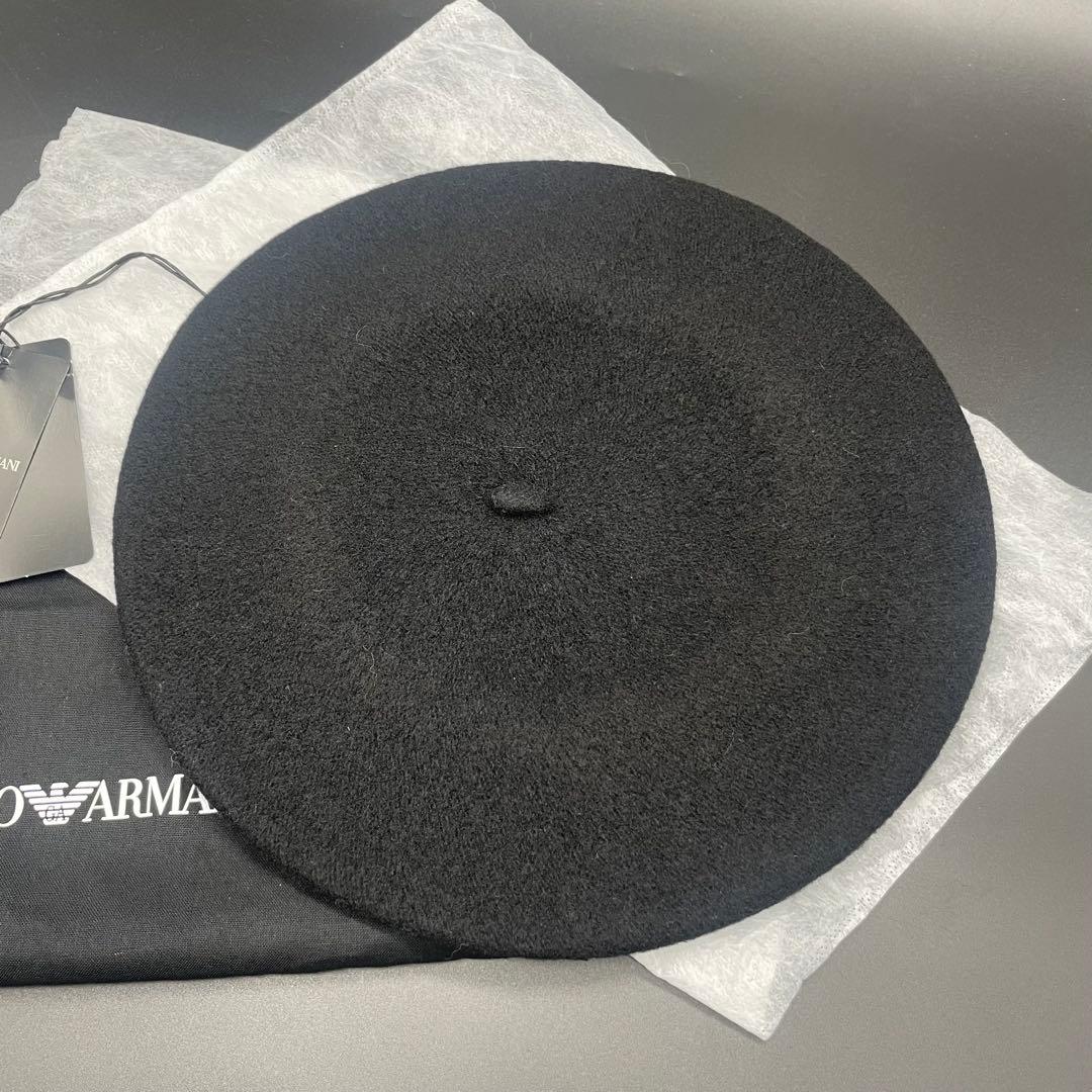 未使用品 EMPORIO ARMANI ベレー帽 ブラック スタッズ ロゴ