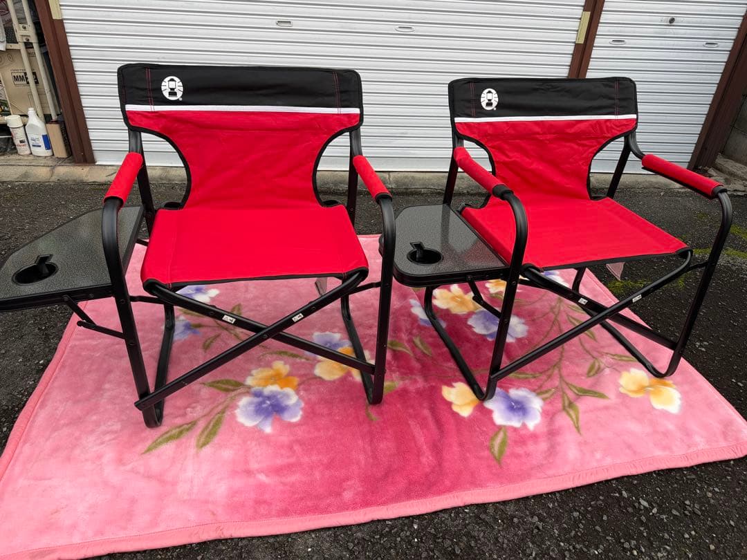 ２脚セットcoleman コールマン デッキチェアST ディレクター テーブル付