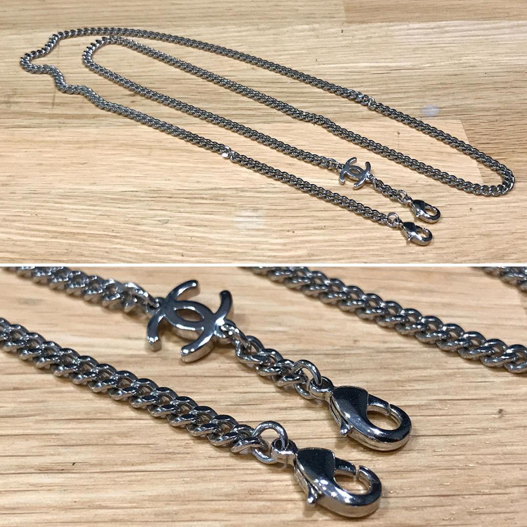 新品同様 シャネル チェーン付き サングラス シルバー ブラウングラデーション