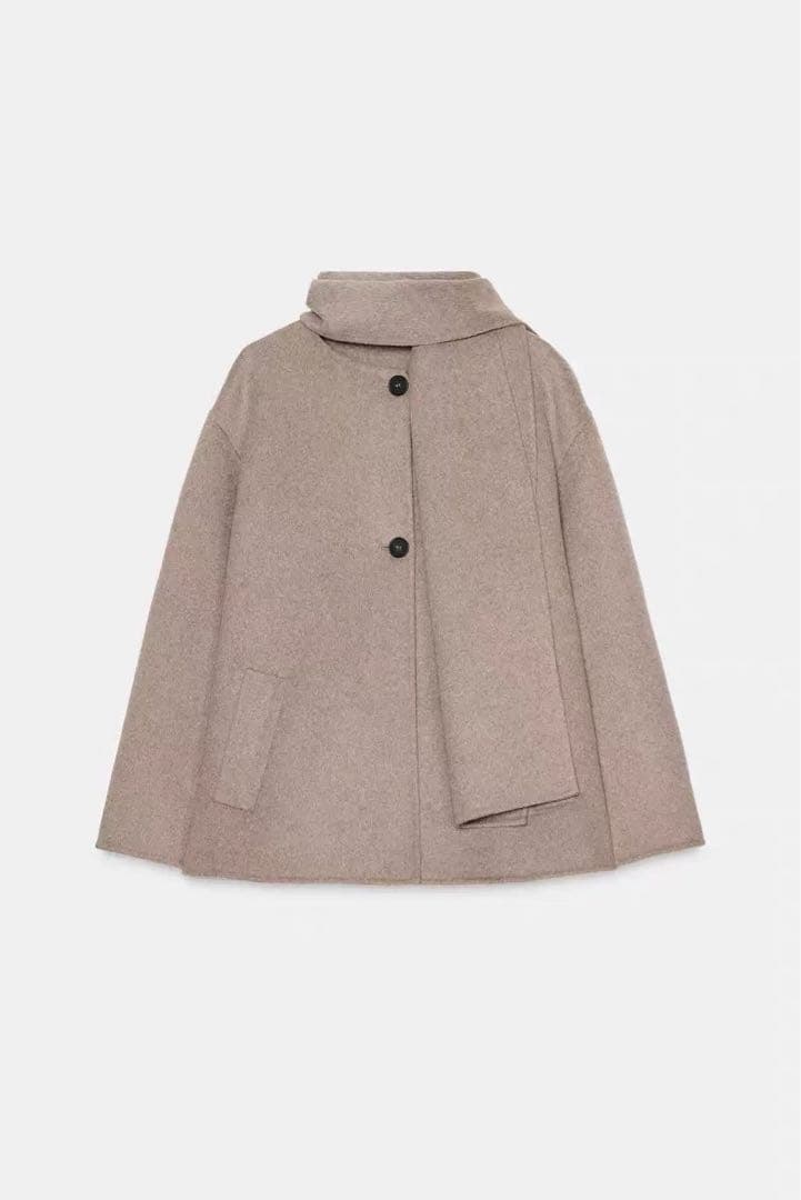 ZARA ウール ショートスカーフコート XS ミンク