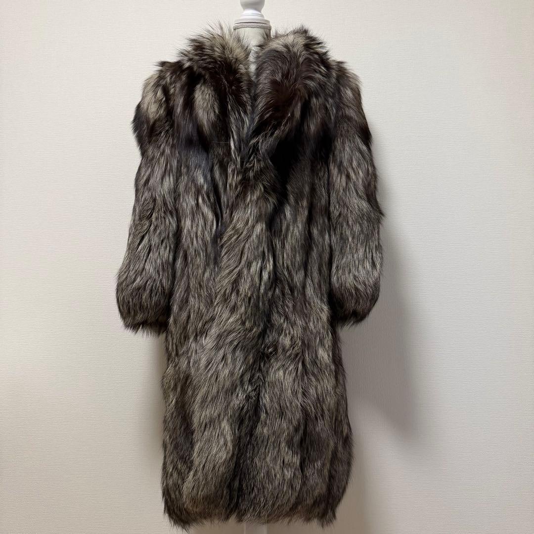 サガフォックス　ロイヤル　ファーコート　極厚　ロング丈　シャネル　女優襟　茶　L