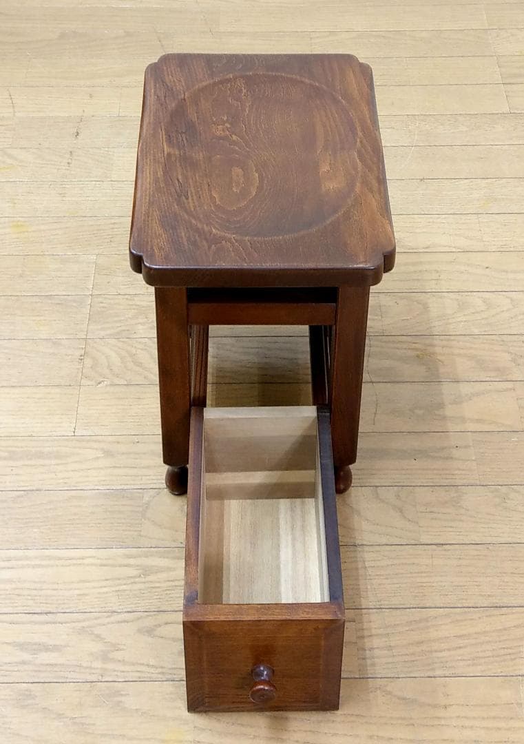 美品 吉田璋也デザイン 鳥取民芸木工 木製 欅(ケヤキ) 無垢 引出付スツール