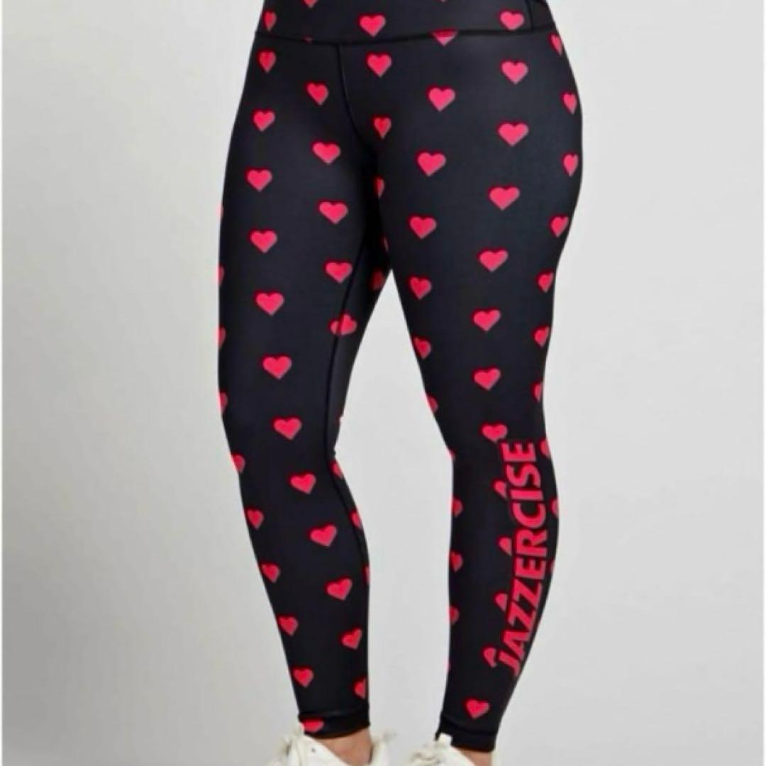 JAZZERCISE ハート柄レギンス 黒/ピンク　サイズXS