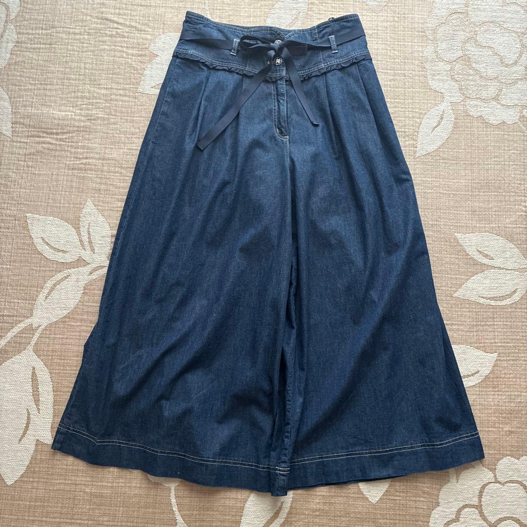 エムズグレイシー　ネイビー ガウチョパンツ リボン付き　ハイウエスト　40