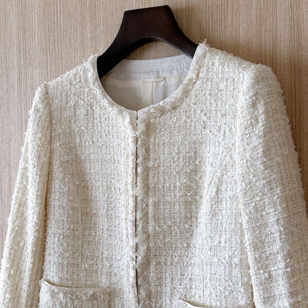 【1162】アナイ　ファンシーツイードクルージャケット　白　アイボリー　36