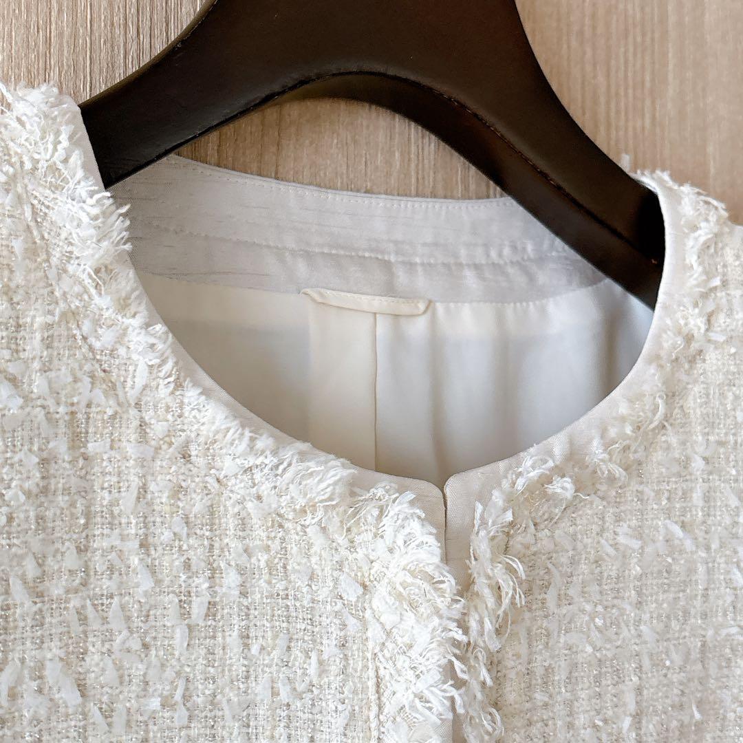 【1162】アナイ　ファンシーツイードクルージャケット　白　アイボリー　36