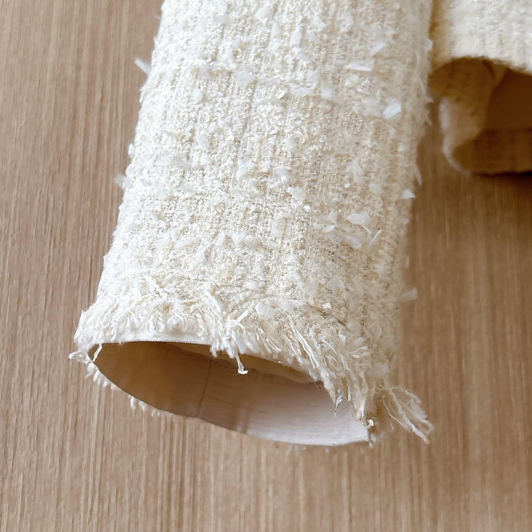 【1162】アナイ　ファンシーツイードクルージャケット　白　アイボリー　36