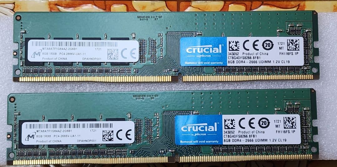 Crucial 16GB DDR4 2666MHz 8G２枚組