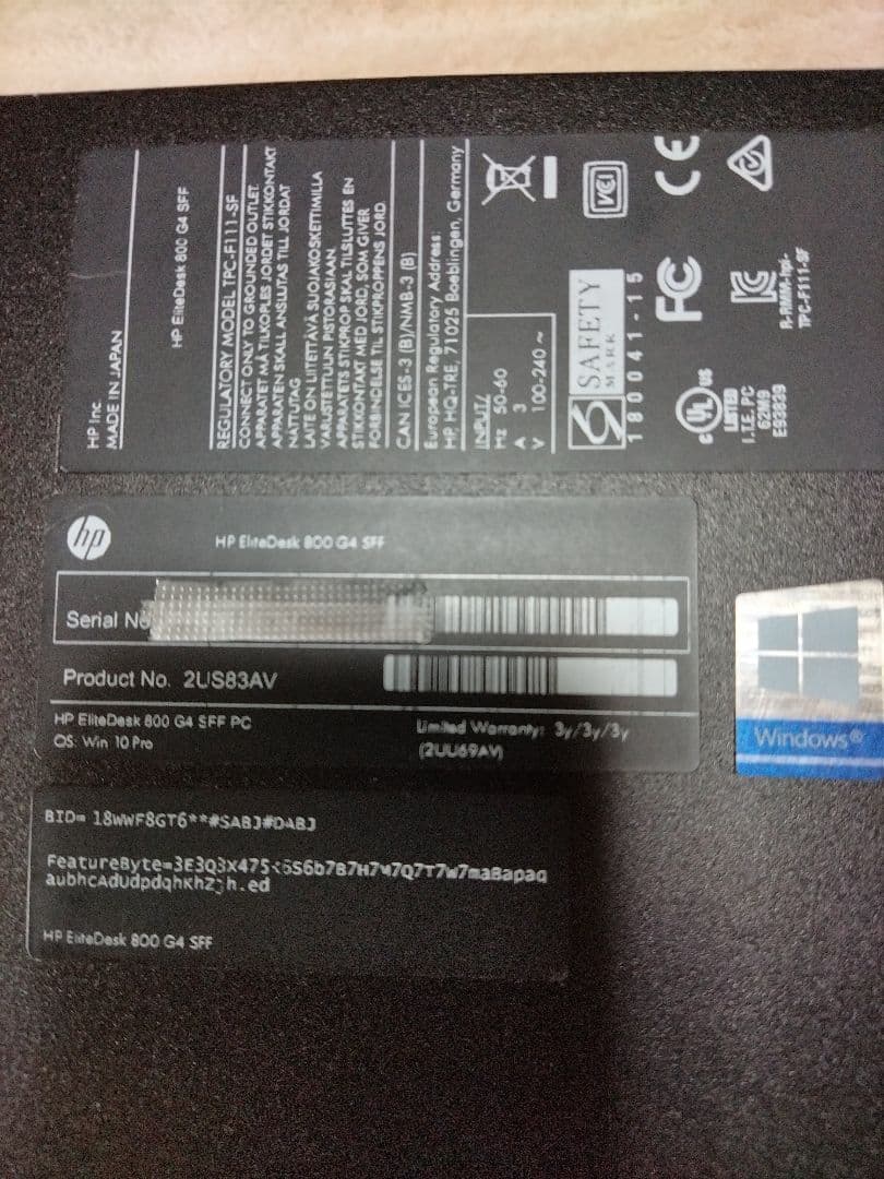 Windowsデスクトップ HP Eletedesk 800 G4SFF i7-8700 256GB