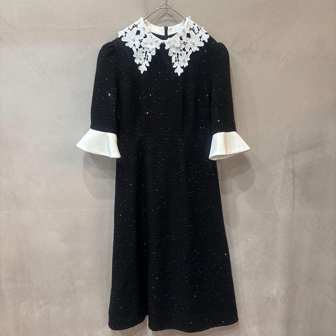 Leja レジャ 花柄レースカラースパンコールAラインワンピース ブラック S