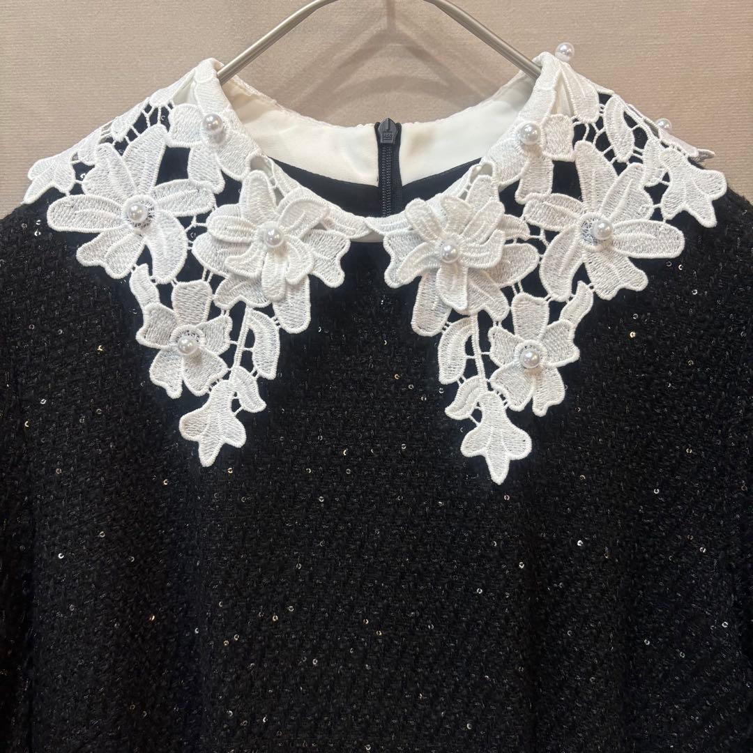 Leja レジャ 花柄レースカラースパンコールAラインワンピース ブラック S