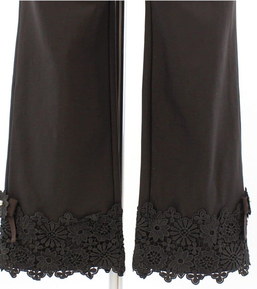 最下値スーパービューティー裾レースリボン裏起毛パンツ 40