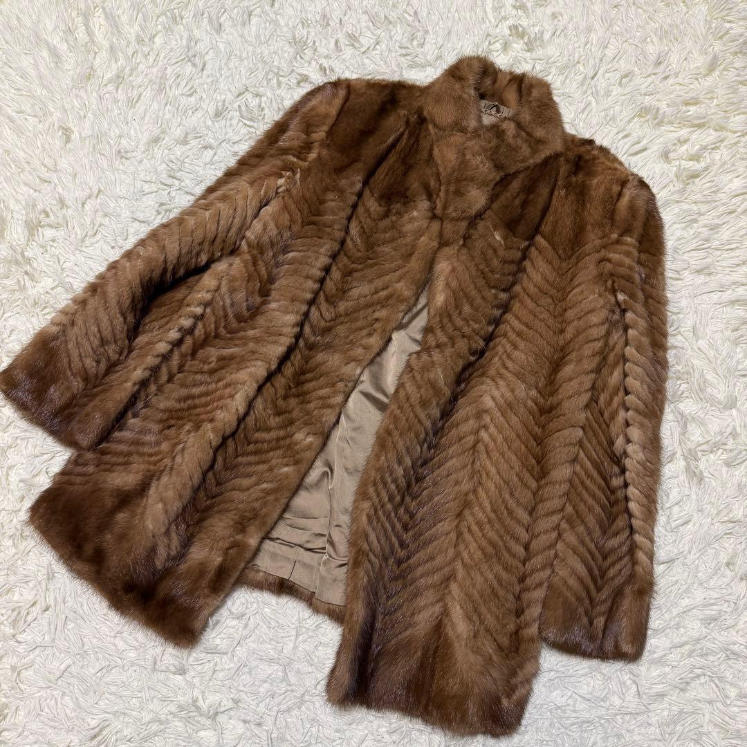 高級　13号　ROTINY 毛皮　コート　シェアード　ミンク　ブラウン