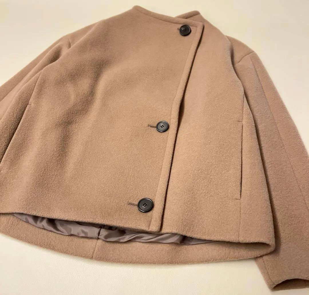 スタンドカラーショートコートsuper140 ウール　IENA　コート ベージュ