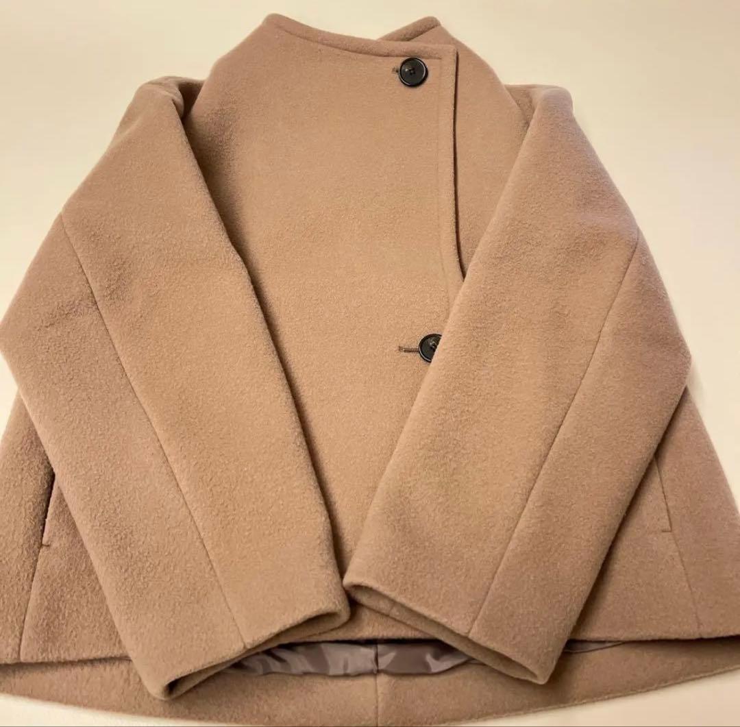 スタンドカラーショートコートsuper140 ウール　IENA　コート ベージュ