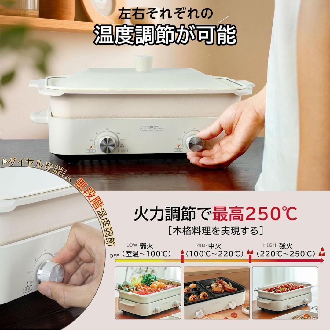 3枚 プレート付 ホットプレート 焼肉プレート グリル鍋 1200W セパレート