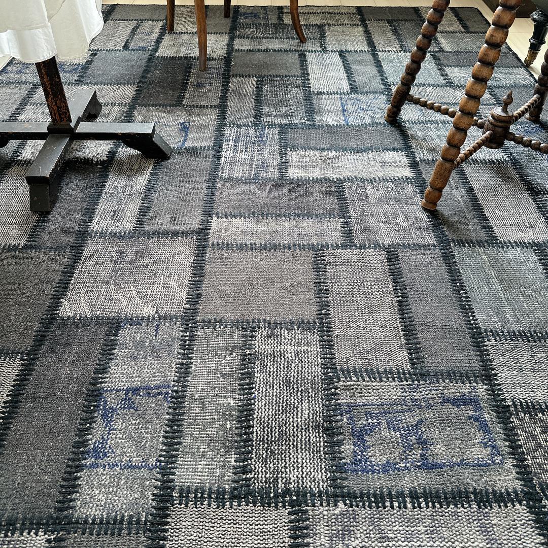 トルコ ヴィンテージラグ A57 超大判 レア グレー ブルー パッチワークラグ
