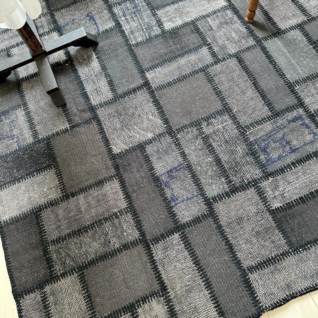 トルコ ヴィンテージラグ A57 超大判 レア グレー ブルー パッチワークラグ