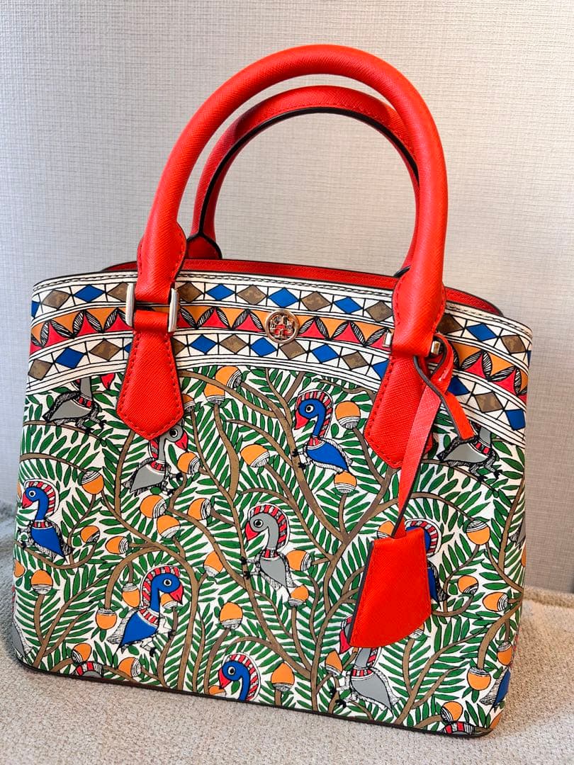 tory burch 鳥柄　ボタニカル柄　ハンドバッグ