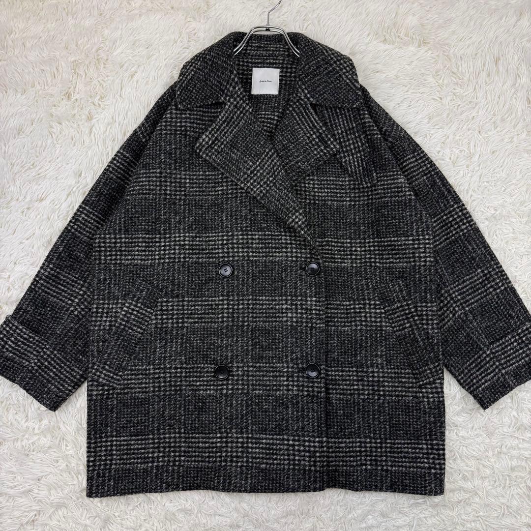 美品 24AW スピックアンドスパン Wスライバーチェックハーフコート 36