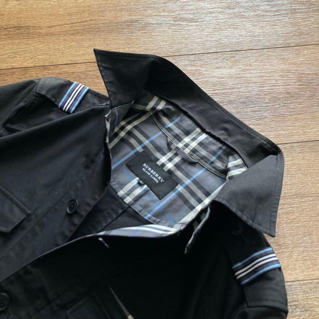 バーバリーブラックレーベル ミリタリージャケット ノバチェック 黒 M