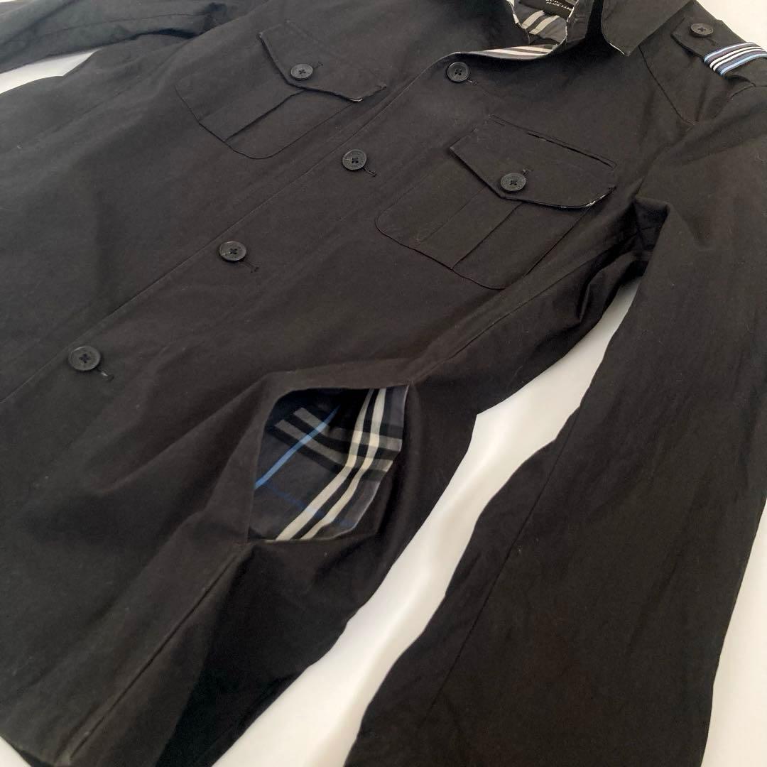 バーバリーブラックレーベル ミリタリージャケット ノバチェック 黒 M