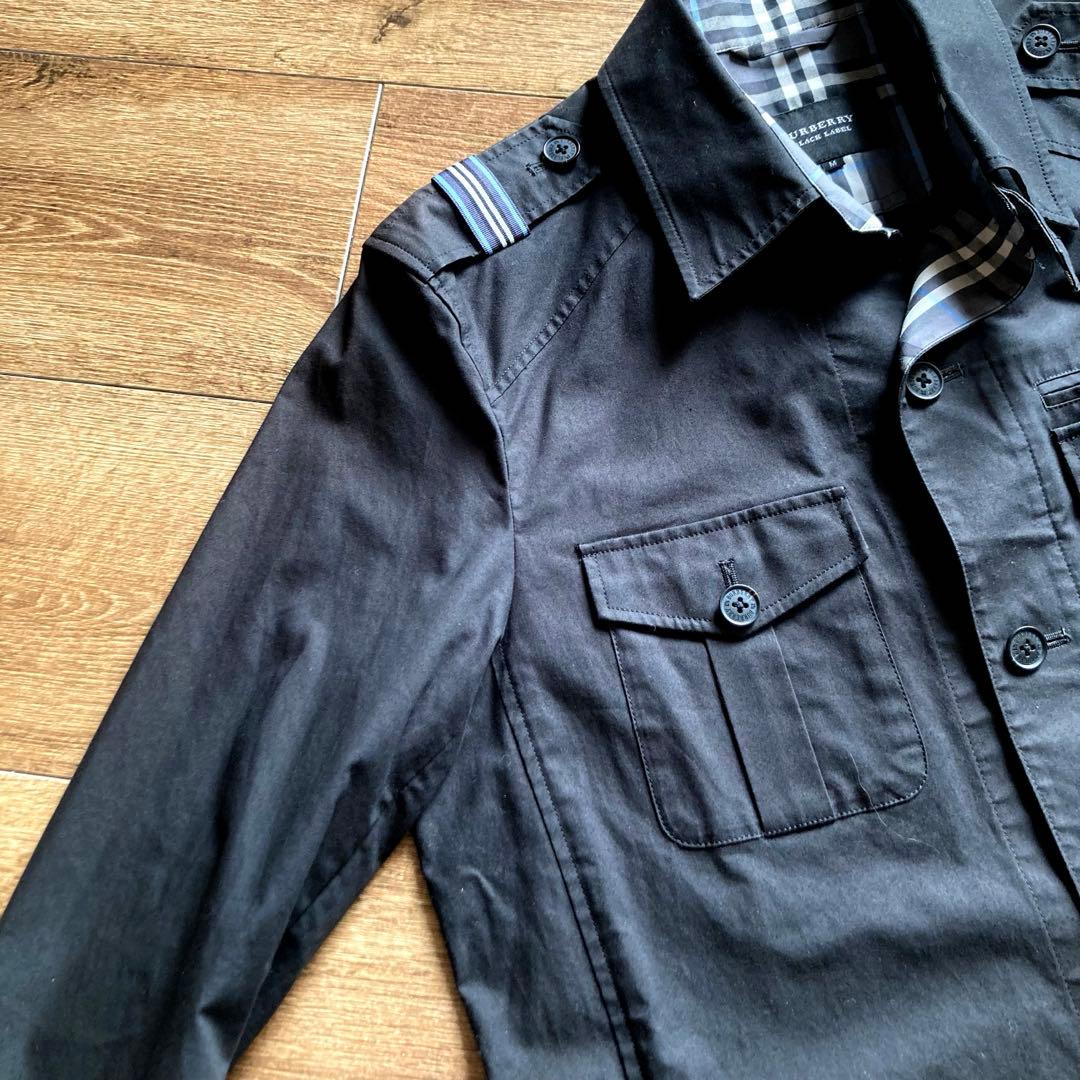 バーバリーブラックレーベル ミリタリージャケット ノバチェック 黒 M