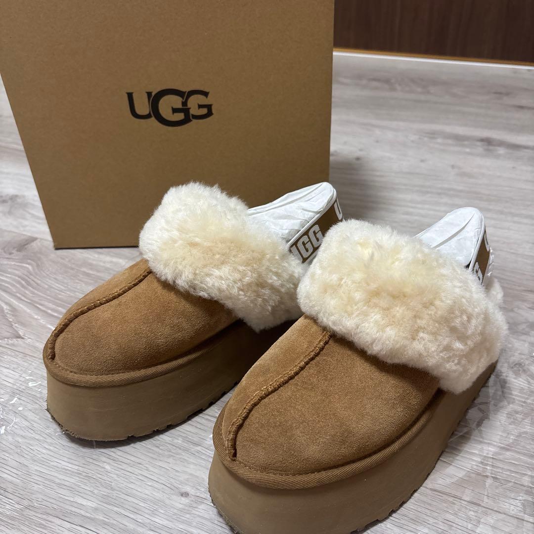 ugg ファンケット 24cm 厚底ムートン スリッポン チェスナット ブラウン