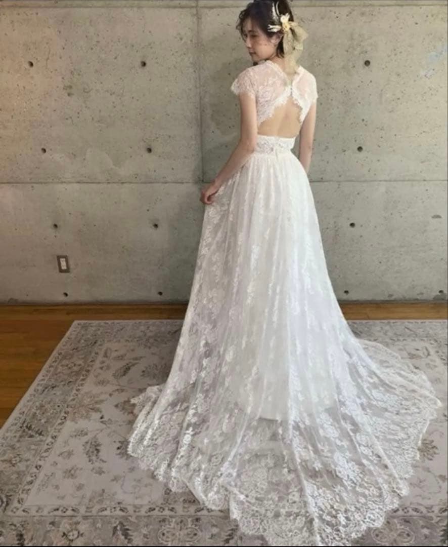 ウエディングドレス オールレース 袖付き　 ホワイト 白