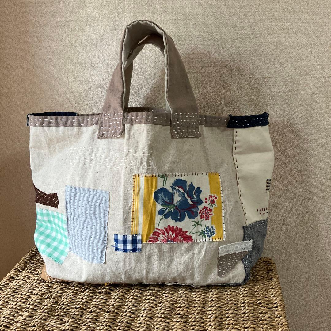 ハンドメイド　ちくちく∴手縫い＊バック　 刺し子　パッチワーク