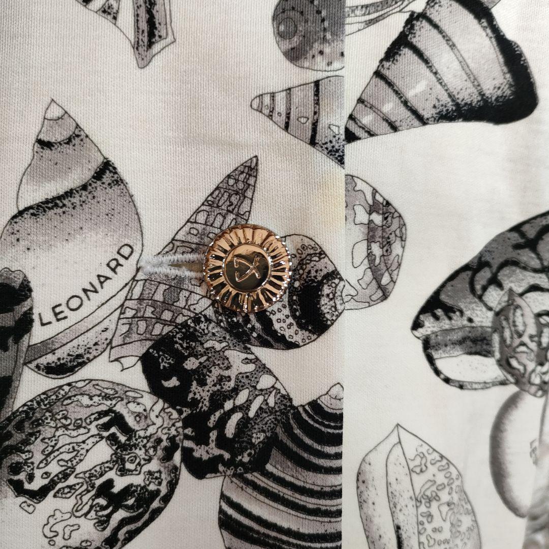 か39 美品　レオナールファッション　貝殻蝶プリント長袖チュニック　カーデ