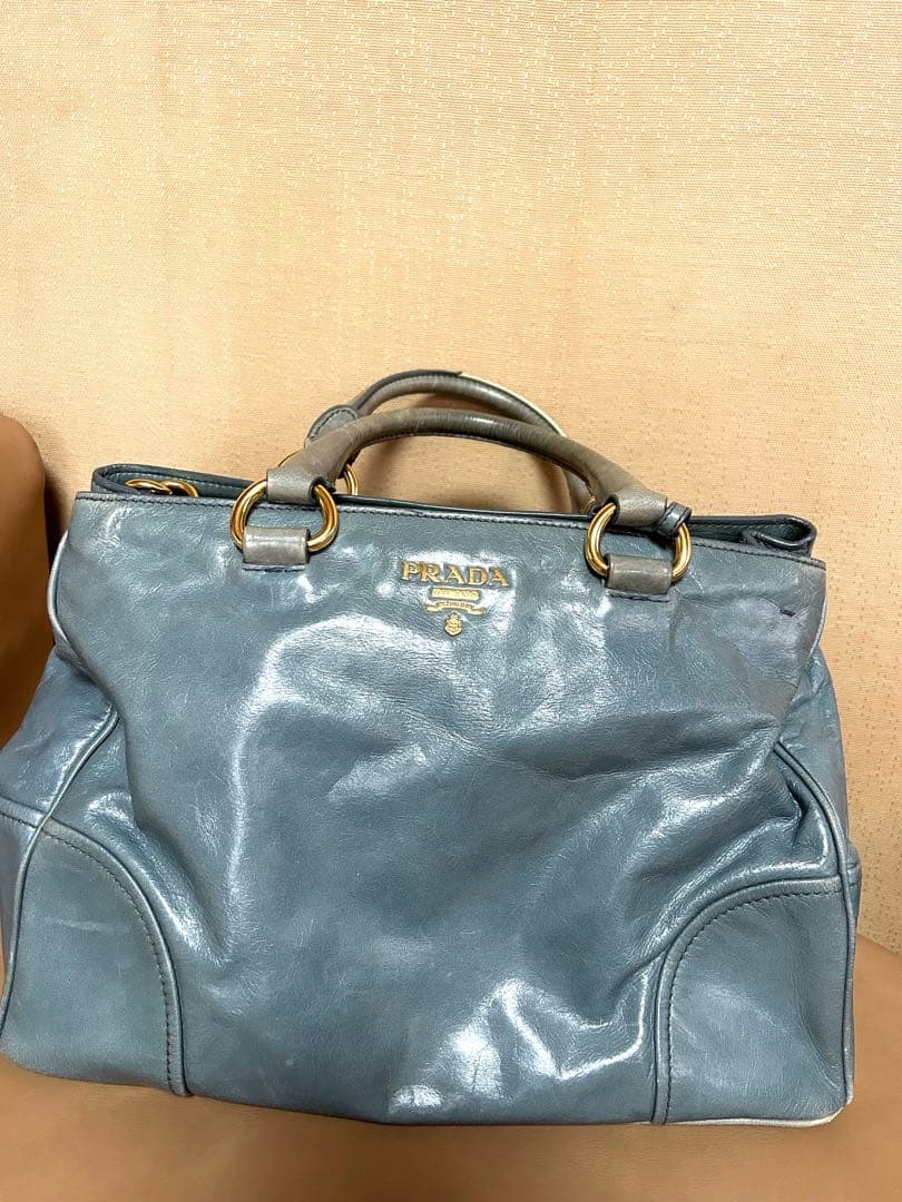 最終値下げ！！PRADA ブルーグレー レザーバッグ