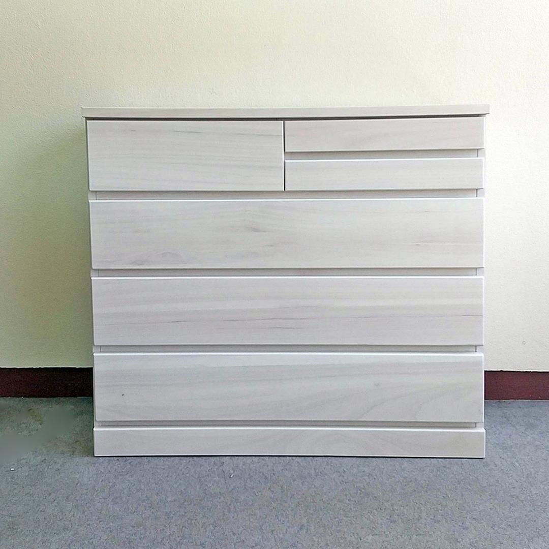 訳ありB品　100cmローチェスト4段　国産品　ホワイト　桐　スライドレール引出