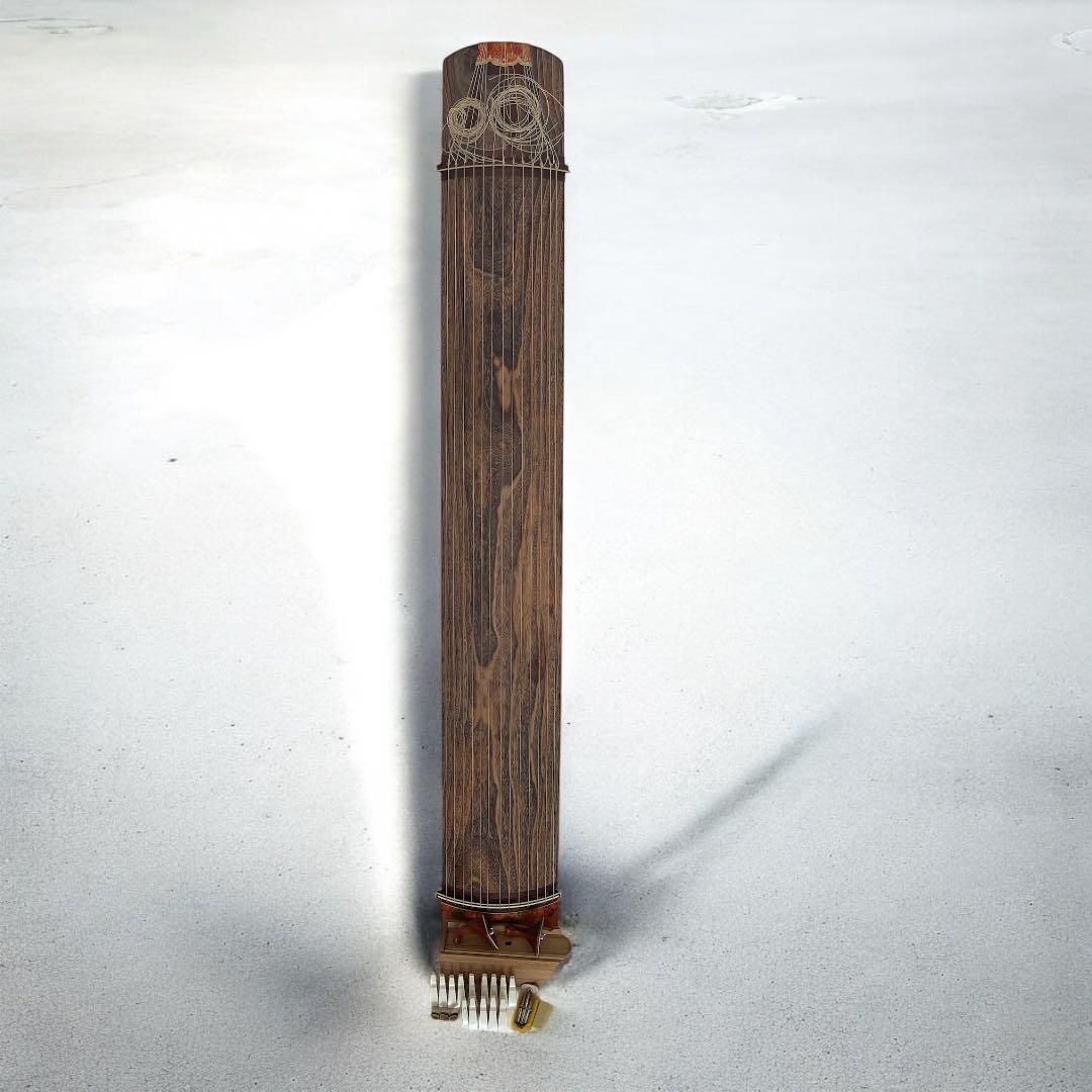 琴　筝 13弦　オレンジ飾り　鶴の絵　猫足　ヴィンテージ　木製