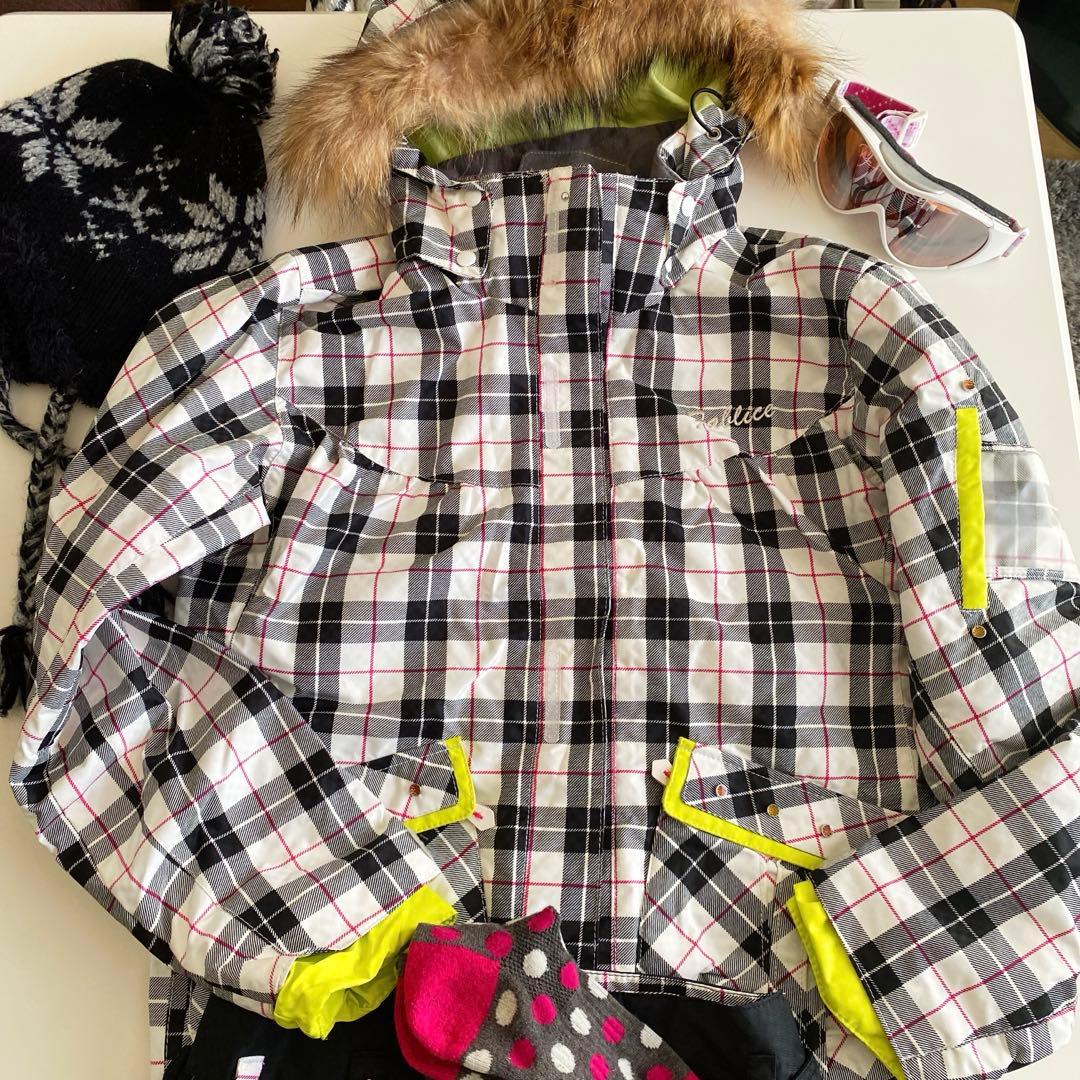 小物・カイロ付きFABLICE スノーボード・スキーウェア チェック柄上L 下M