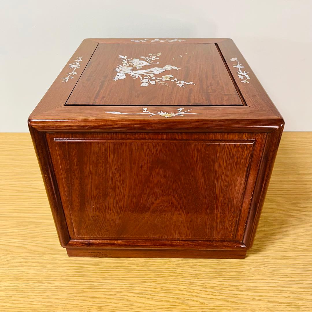【希少品】天然木 唐木 本花梨 総無垢 螺鈿 卓上チェスト 薬箪笥 3段収納