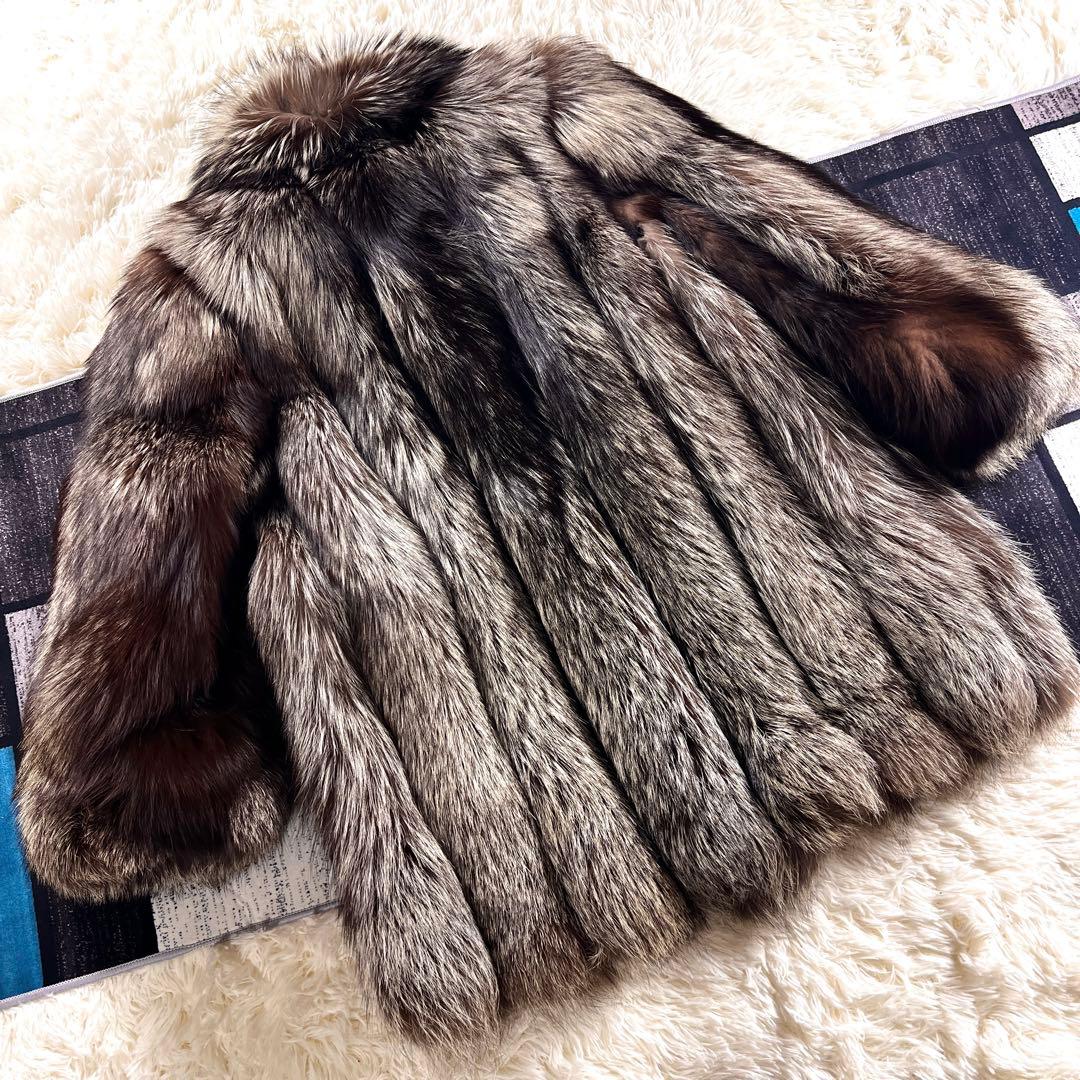 総丈87㎝ シルバーフォックス ファーコート XL相当 毛並み◎なめし柔らか