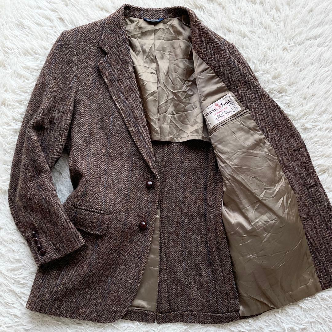 美品 USA製 ハリスツイード ツイードジャケット ヘリンボーン くるみボタン