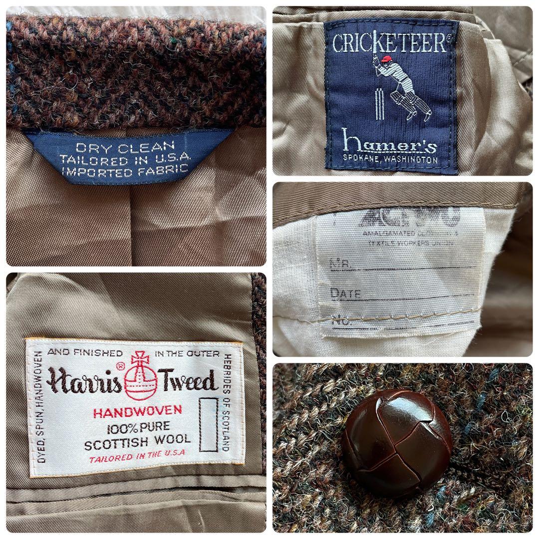 美品 USA製 ハリスツイード ツイードジャケット ヘリンボーン くるみボタン
