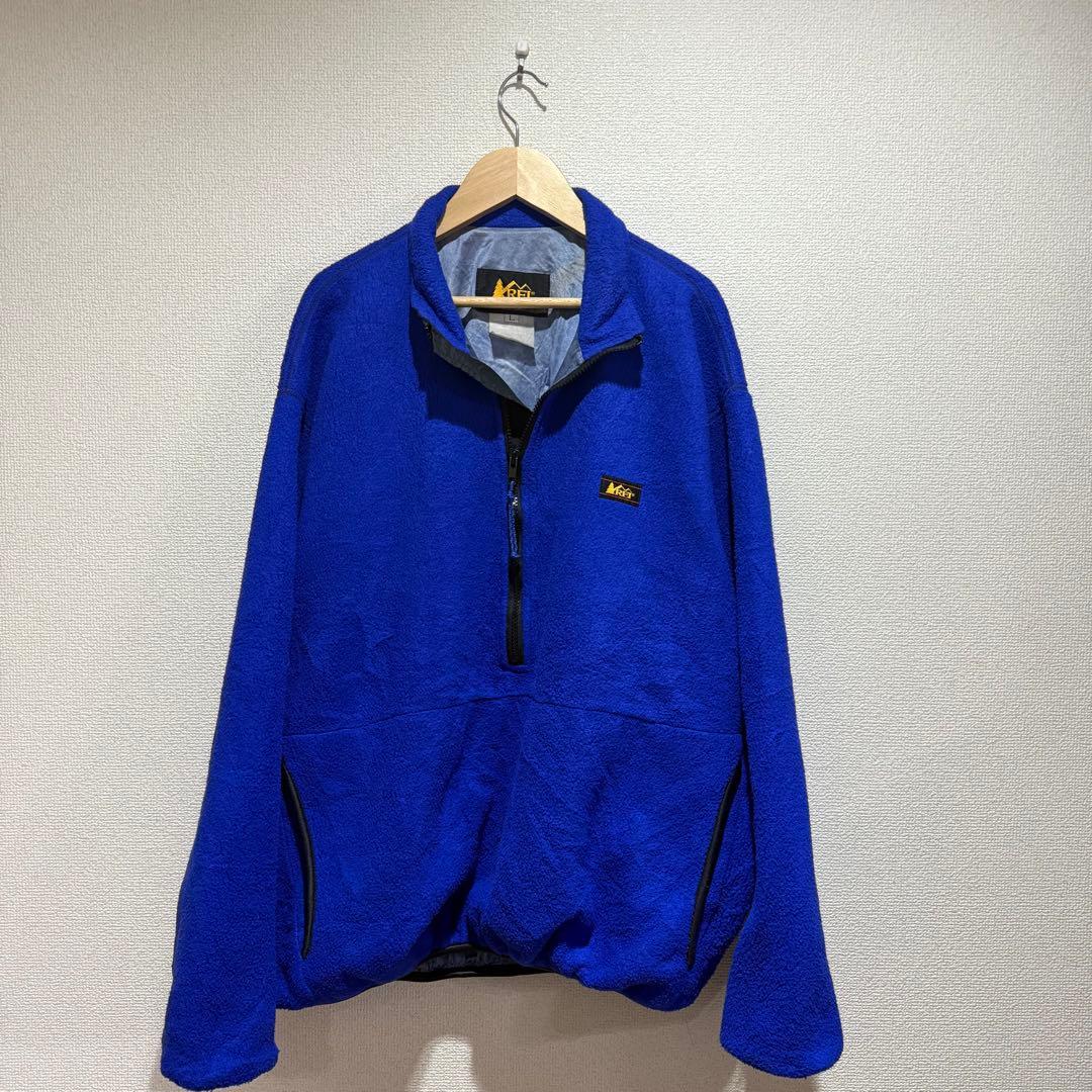 80's REI フリースジャケット ハーフジップ 青 プルオーバー L
