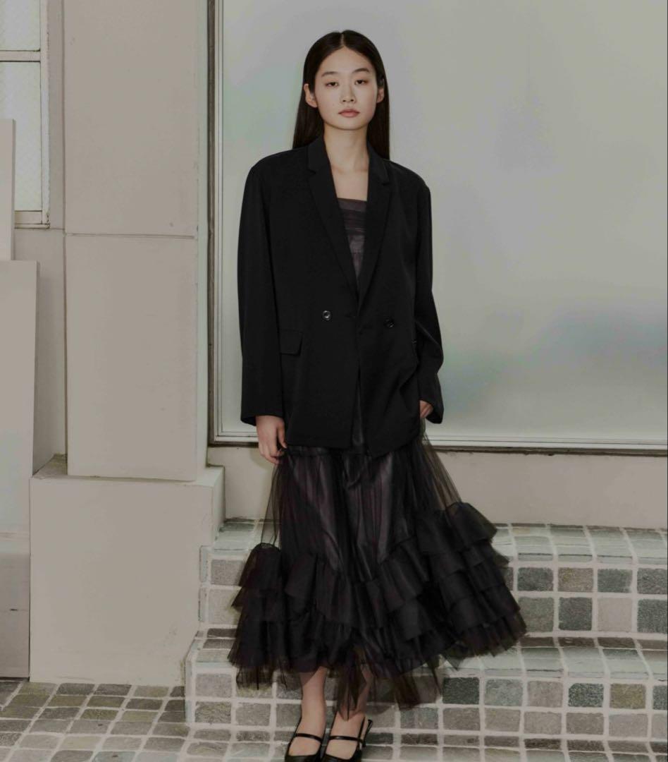 アンドレスドANDRESD ボリュームチュールジャケットセットドレス S BK