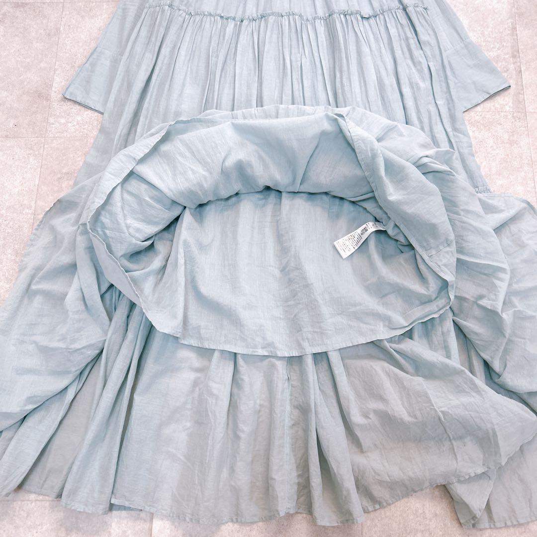 美品✨ ヌキテパ コットンボイル ティアード ワンピース マキシ丈 水色 M