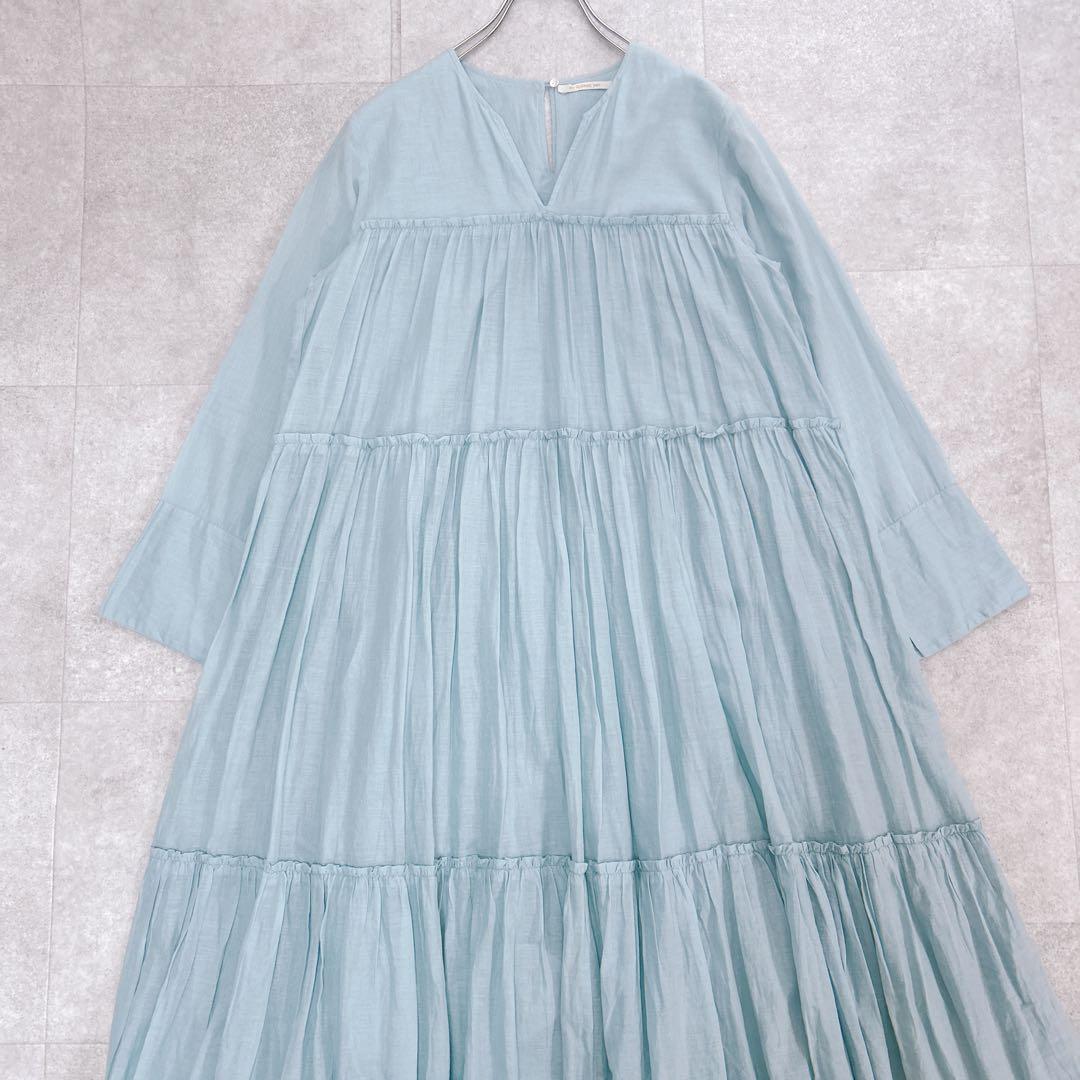 美品✨ ヌキテパ コットンボイル ティアード ワンピース マキシ丈 水色 M